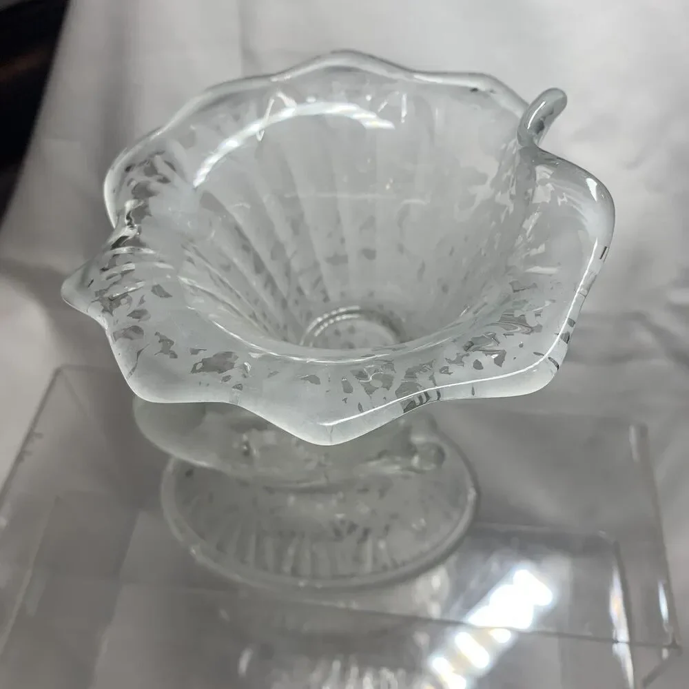 Fenton San Toy Crystal Pair Cornucopias Candle Holders Frosted Etching VTG